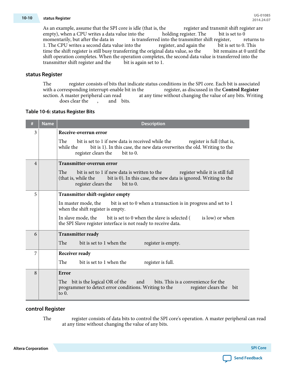 Status register, Control register | Altera Embedded Peripherals IP User Manual | Page 116 / 336