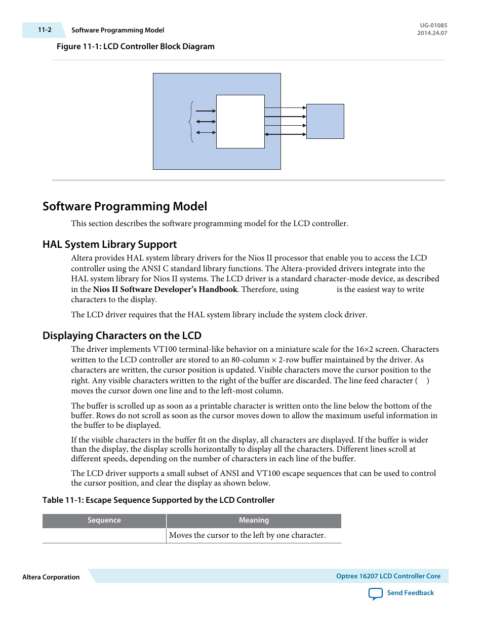 Software programming model, Hal system library support, Displaying characters on the lcd | Software programming model -2, Hal system library support -2, Displaying characters on the lcd -2 | Altera Embedded Peripherals IP User Manual | Page 120 / 336