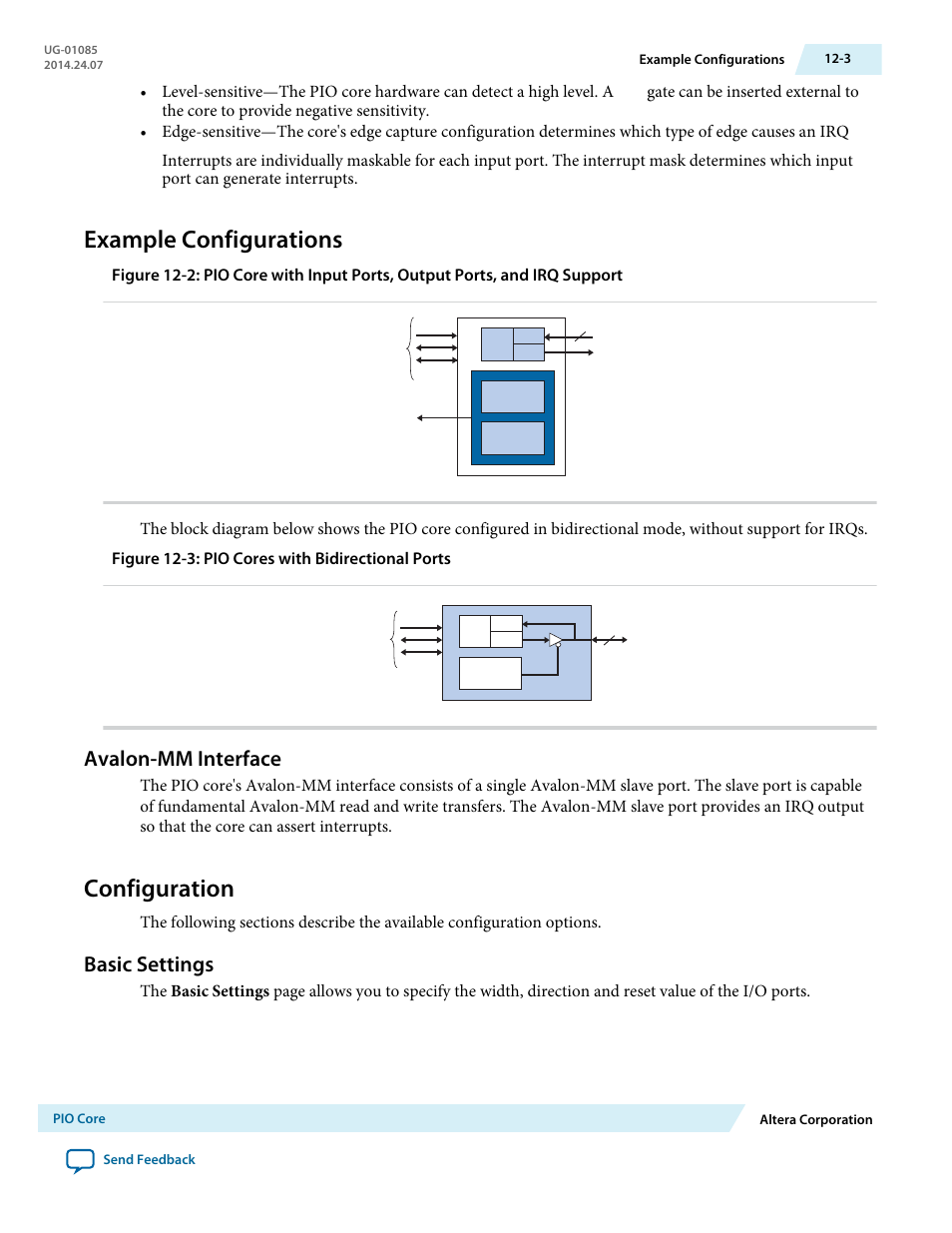 Example configurations, Avalon-mm interface, Configuration | Basic settings, Example configurations -3, Avalon-mm interface -3, Configuration -3, Basic settings -3 | Altera Embedded Peripherals IP User Manual | Page 125 / 336
