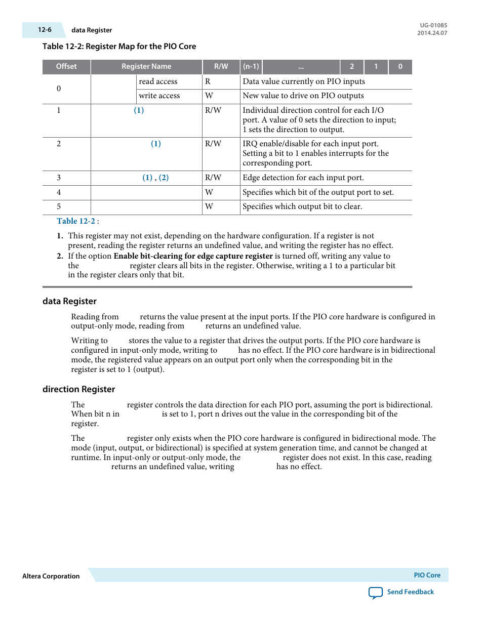 Data register, Direction register | Altera Embedded Peripherals IP User Manual | Page 128 / 336