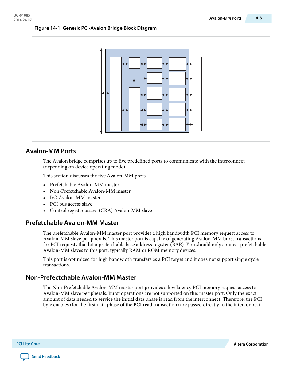 Avalon-mm ports, Prefetchable avalon-mm master, Non-prefectchable avalon-mm master | Avalon-mm ports -3, Prefetchable avalon-mm master -3, Non-prefectchable avalon-mm master -3 | Altera Embedded Peripherals IP User Manual | Page 137 / 336