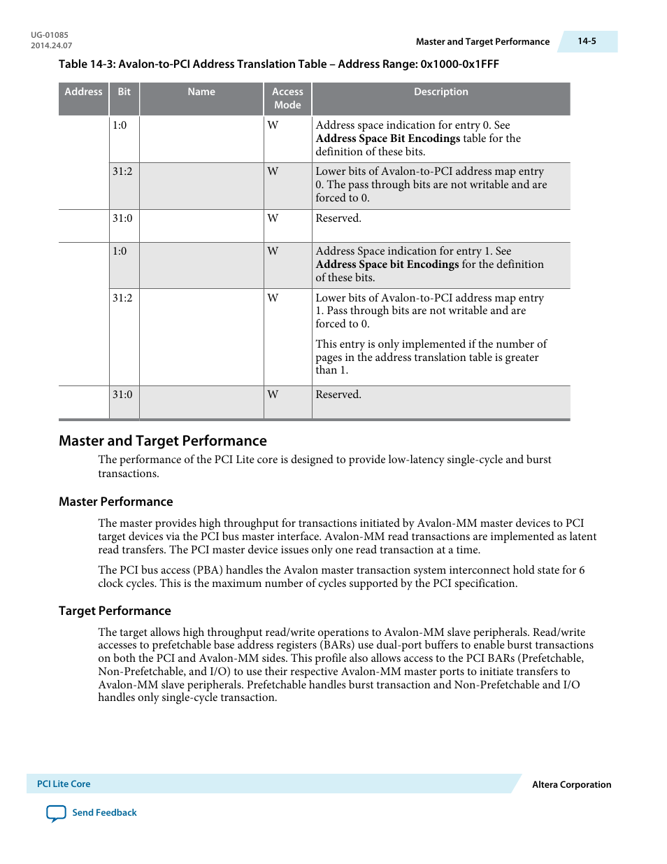 Master and target performance, Master performance, Target performance | Master and target performance -5 | Altera Embedded Peripherals IP User Manual | Page 139 / 336