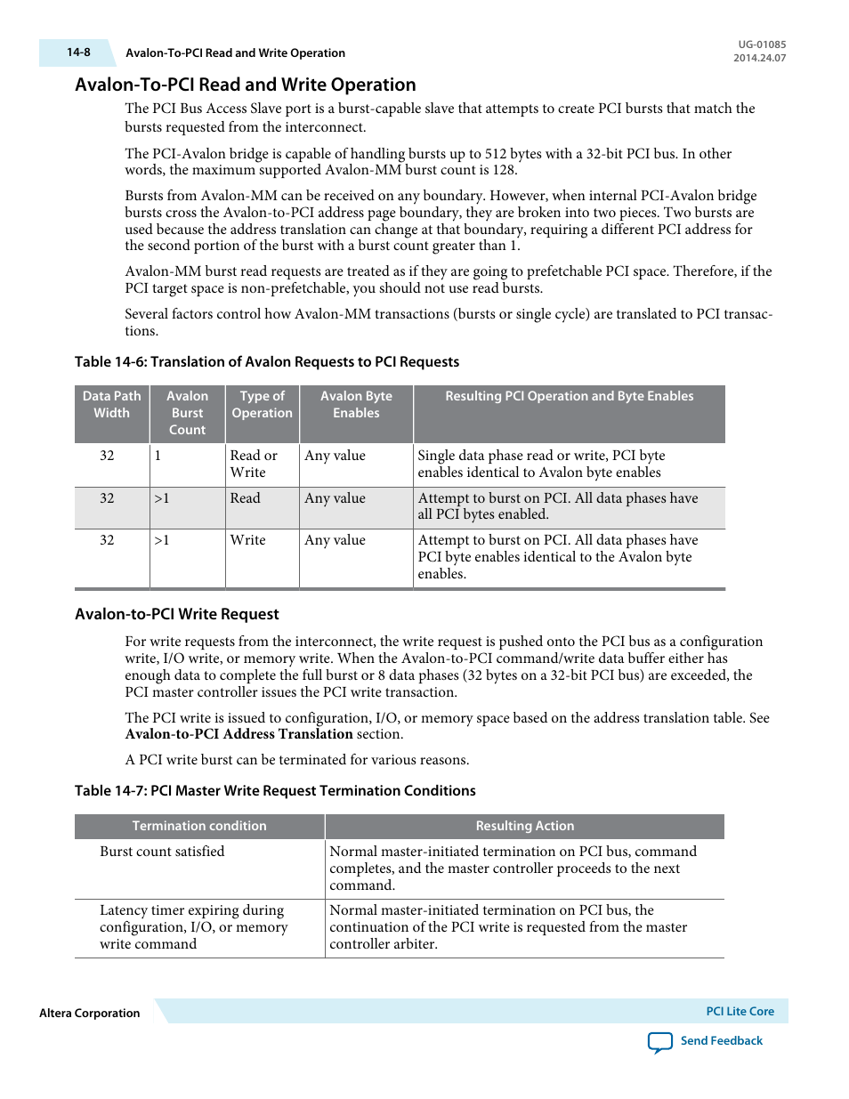 Avalon-to-pci read and write operation, Avalon-to-pci write request, Avalon-to-pci read and write operation -8 | Altera Embedded Peripherals IP User Manual | Page 142 / 336