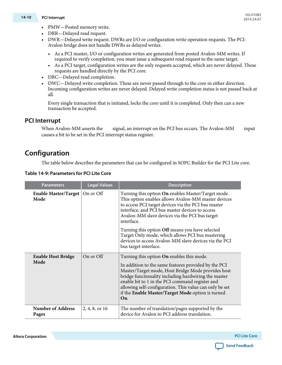 Pci interrupt, Configuration, Pci interrupt -10 | Configuration -10 | Altera Embedded Peripherals IP User Manual | Page 144 / 336