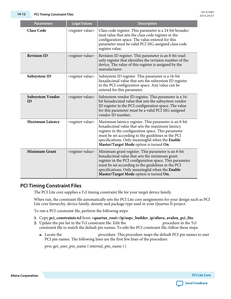 Pci timing constraint files, Pci timing constraint files -12 | Altera Embedded Peripherals IP User Manual | Page 146 / 336