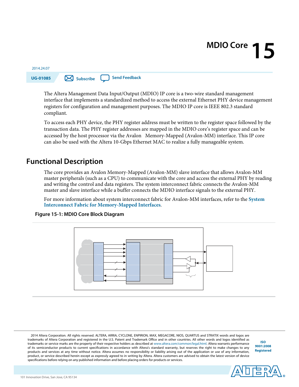 Mdio core, Functional description, Mdio core -1 | Functional description -1 | Altera Embedded Peripherals IP User Manual | Page 151 / 336