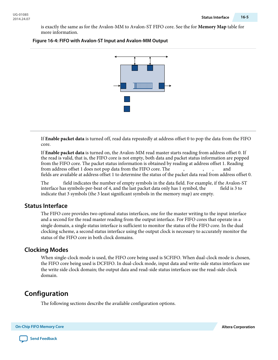 Status interface, Clocking modes, Configuration | Status interface -5, Clocking modes -5, Configuration -5 | Altera Embedded Peripherals IP User Manual | Page 160 / 336