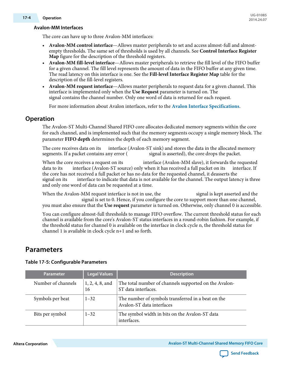 Operation, Parameters, Operation -4 | Parameters -4 | Altera Embedded Peripherals IP User Manual | Page 177 / 336