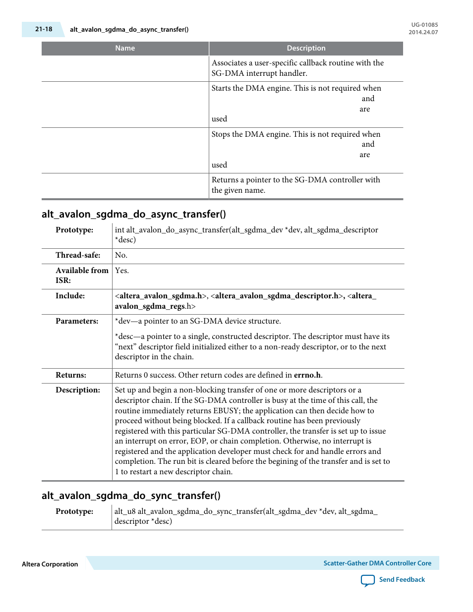 Alt_avalon_sgdma_do_async_transfer(), Alt_avalon_sgdma_do_sync_transfer(), Alt_avalon_sgdma_do_async_transfer() -18 | Alt_avalon_sgdma_do_sync_transfer() -18 | Altera Embedded Peripherals IP User Manual | Page 209 / 336