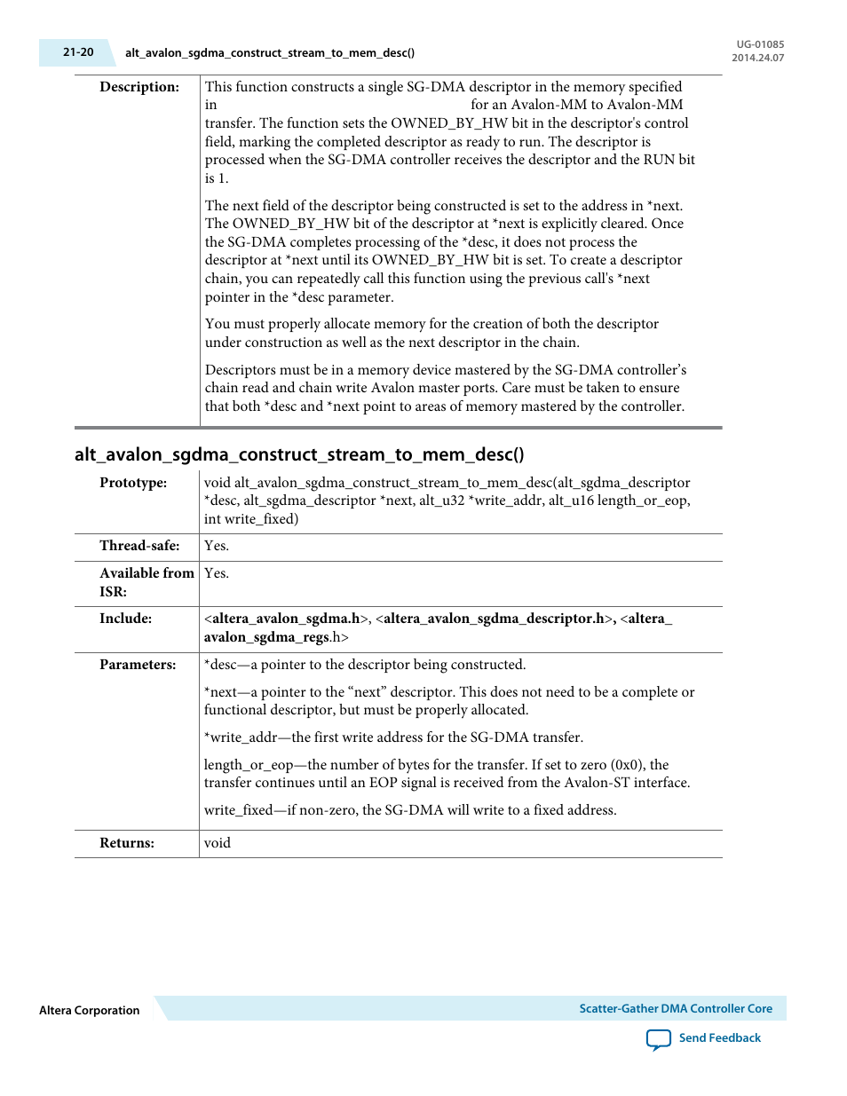 Alt_avalon_sgdma_construct_stream_to_mem_desc() | Altera Embedded Peripherals IP User Manual | Page 211 / 336