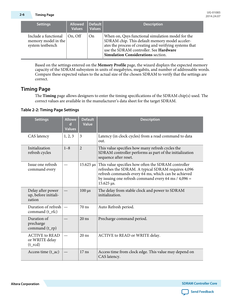 Timing page | Altera Embedded Peripherals IP User Manual | Page 22 / 336