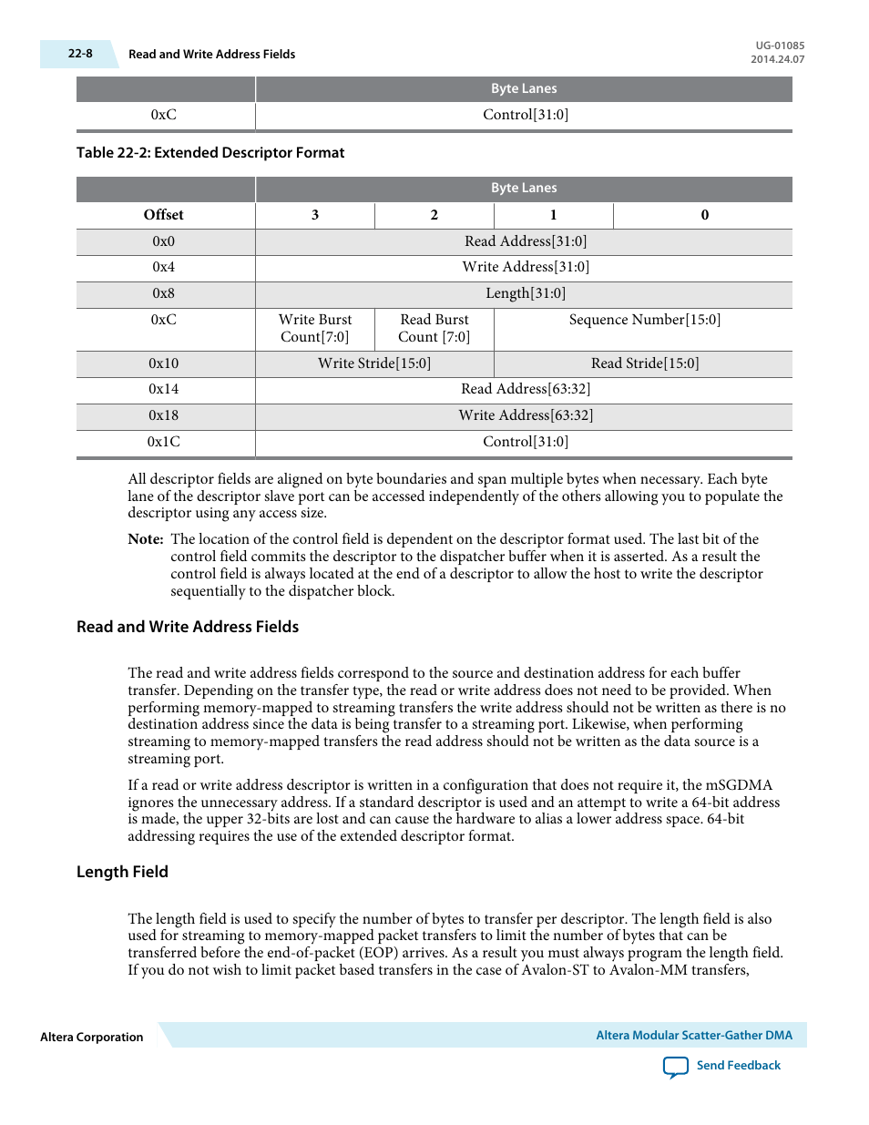 Read and write address fields, Length field | Altera Embedded Peripherals IP User Manual | Page 224 / 336