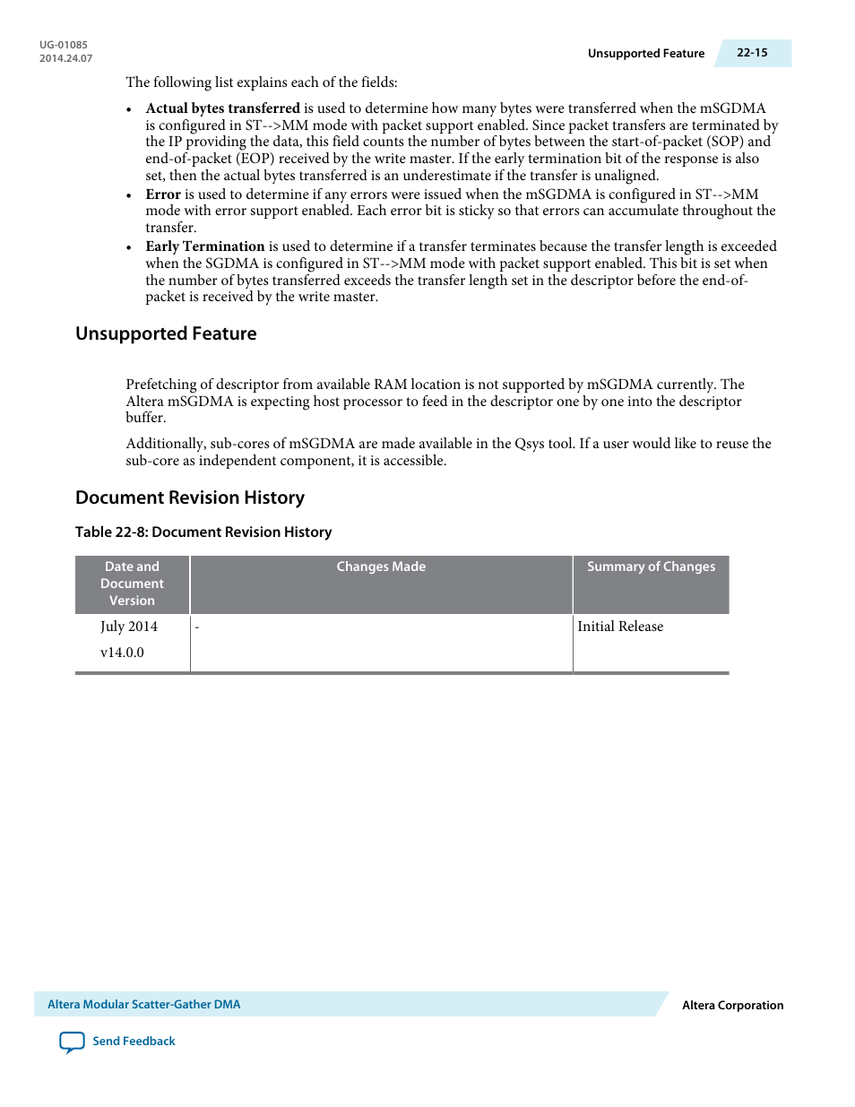 Unsupported feature, Document revision history, Unsupported feature -15 | Document revision history -15 | Altera Embedded Peripherals IP User Manual | Page 231 / 336