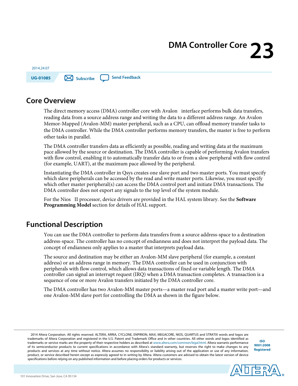 Dma controller core, Core overview, Functional description | Dma controller core -1, Core overview -1, Functional description -1 | Altera Embedded Peripherals IP User Manual | Page 232 / 336