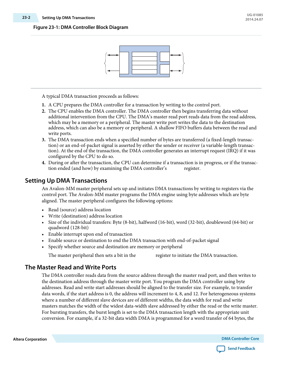 Setting up dma transactions, The master read and write ports, Setting up dma transactions -2 | The master read and write ports -2 | Altera Embedded Peripherals IP User Manual | Page 233 / 336