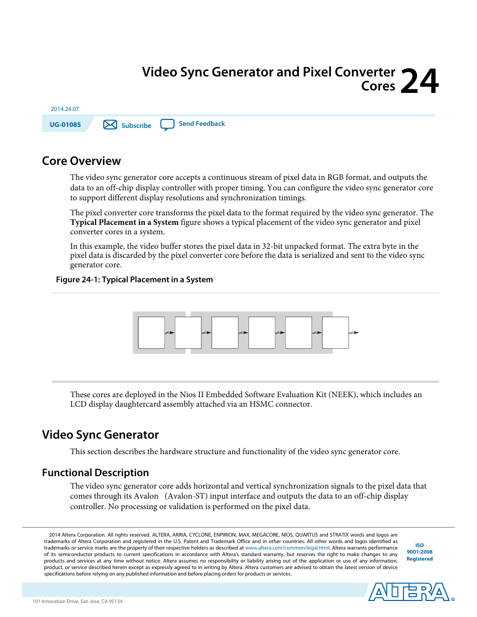 Video sync generator and pixel converter cores, Core overview, Video sync generator | Functional description, Video sync generator and pixel converter cores -1, Core overview -1, Video sync generator -1, Functional description -1 | Altera Embedded Peripherals IP User Manual | Page 242 / 336