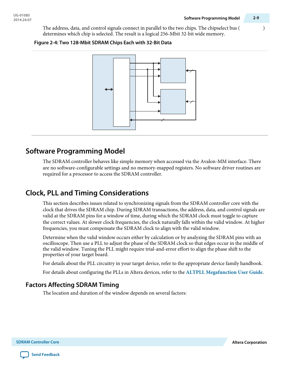 Software programming model, Clock, pll and timing considerations, Factors affecting sdram timing | Software programming model -9, Clock, pll and timing considerations -9, Factors affecting sdram timing -9 | Altera Embedded Peripherals IP User Manual | Page 25 / 336