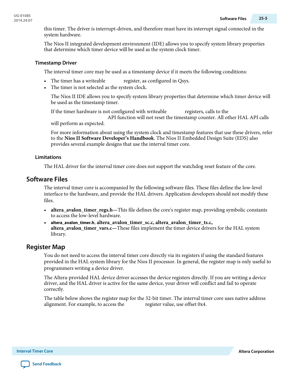 Software files, Register map, Software files -5 | Register map -5 | Altera Embedded Peripherals IP User Manual | Page 253 / 336