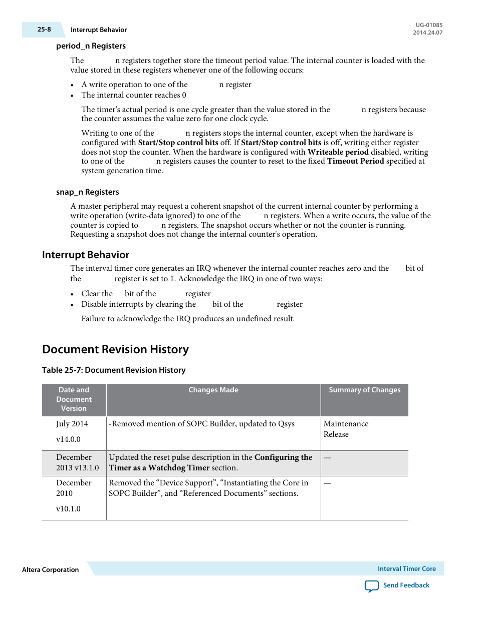 Interrupt behavior, Document revision history, Interrupt behavior -8 | Document revision history -8 | Altera Embedded Peripherals IP User Manual | Page 256 / 336