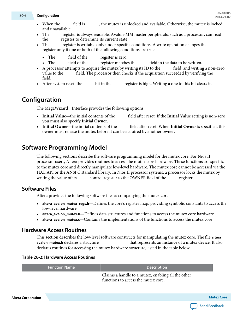 Configuration, Software programming model, Software files | Hardware access routines, Configuration -2, Software programming model -2, Software files -2, Hardware access routines -2 | Altera Embedded Peripherals IP User Manual | Page 259 / 336