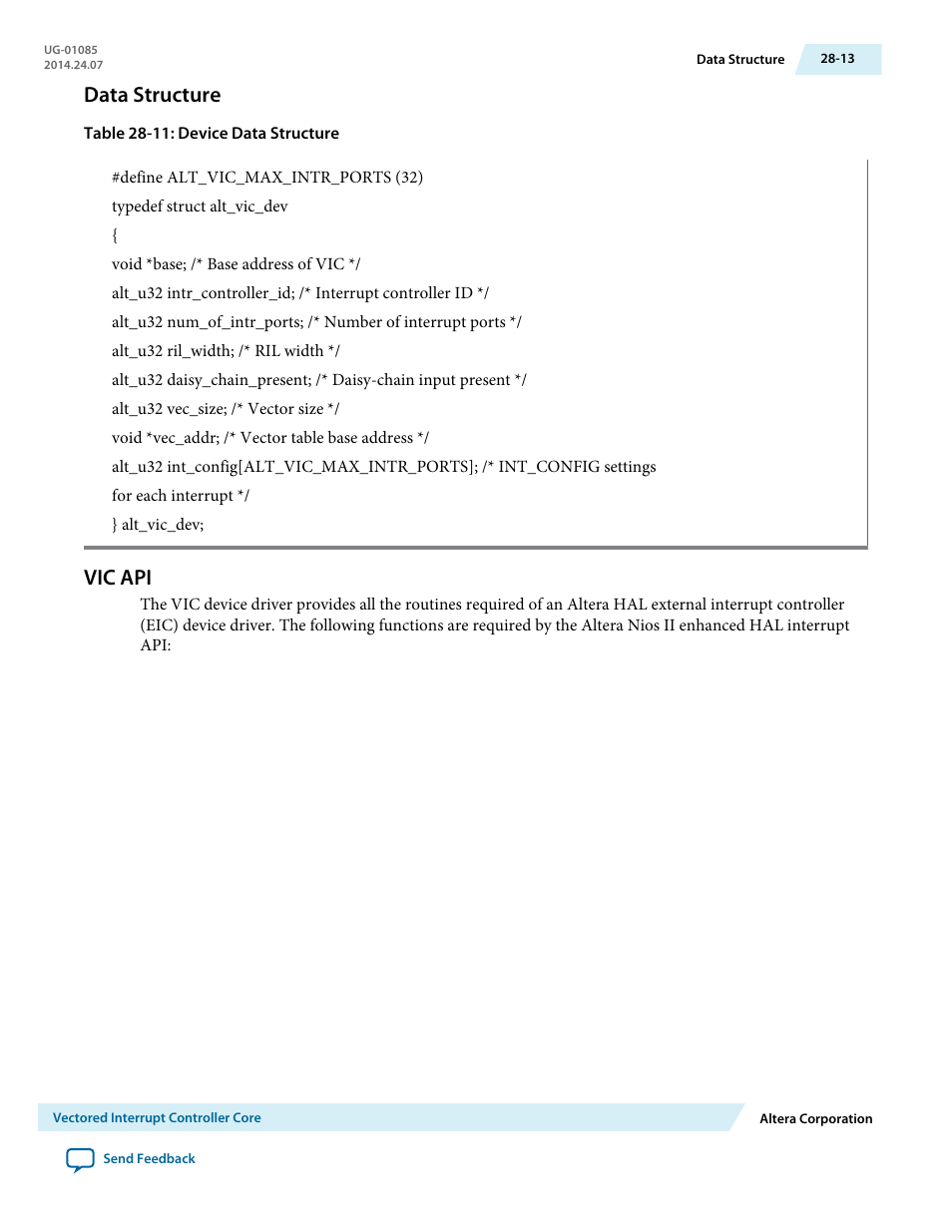 Data structure, Vic api, Data structure -13 | Vic api -13 | Altera Embedded Peripherals IP User Manual | Page 282 / 336