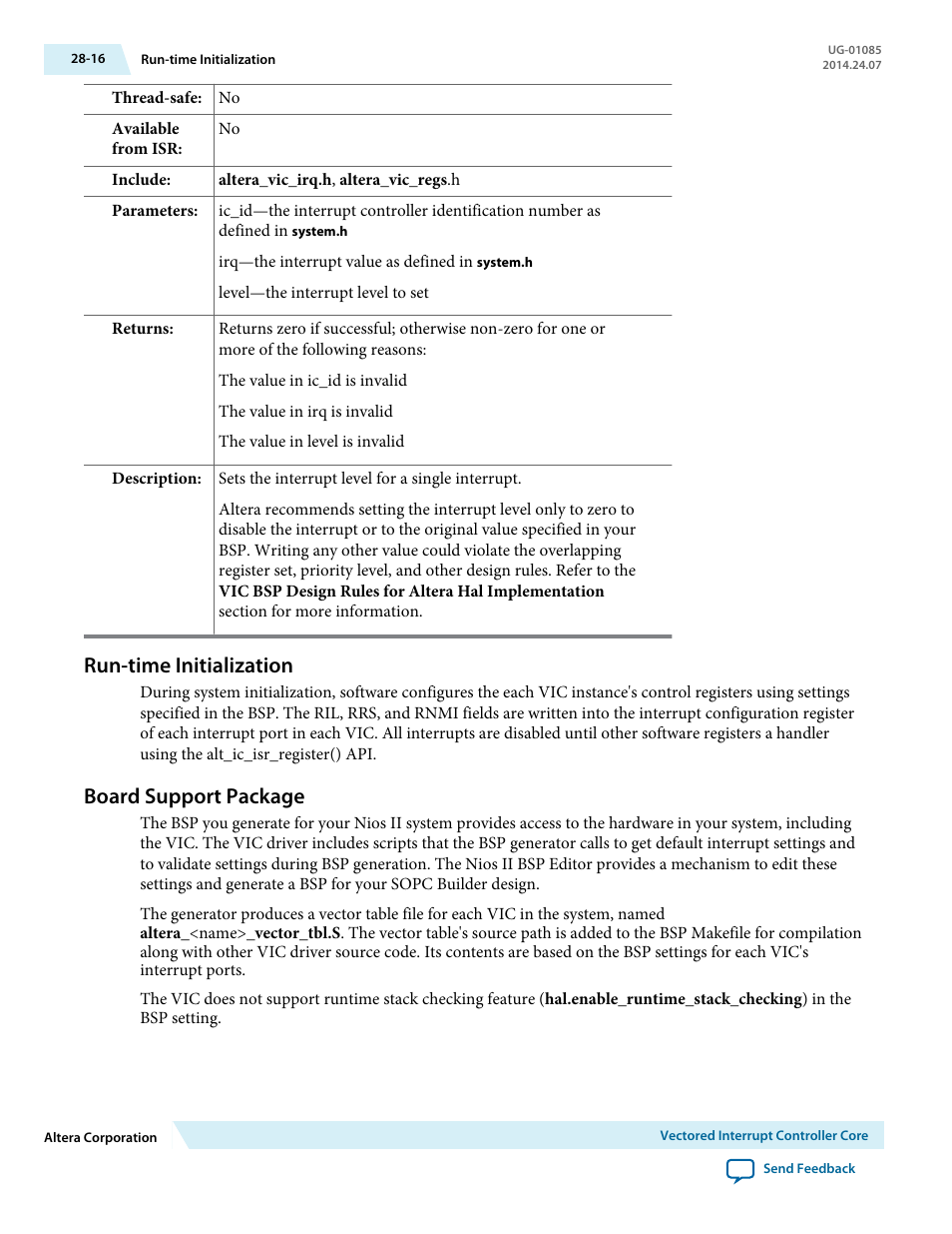 Run-time initialization, Board support package, Run-time initialization -16 | Board support package -16 | Altera Embedded Peripherals IP User Manual | Page 285 / 336