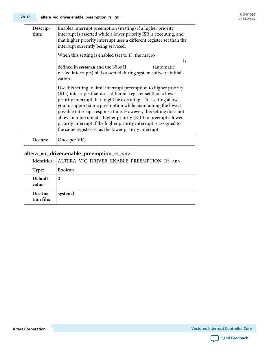 Altera_vic_driver.enable_preemption_rs_<n | Altera Embedded Peripherals IP User Manual | Page 287 / 336