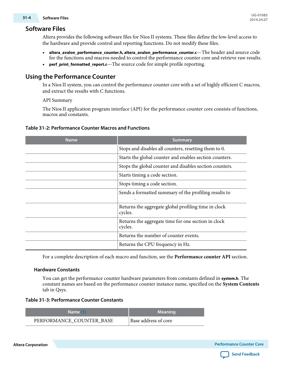 Software files, Using the performance counter, Software files -4 | Using the performance counter -4 | Altera Embedded Peripherals IP User Manual | Page 304 / 336
