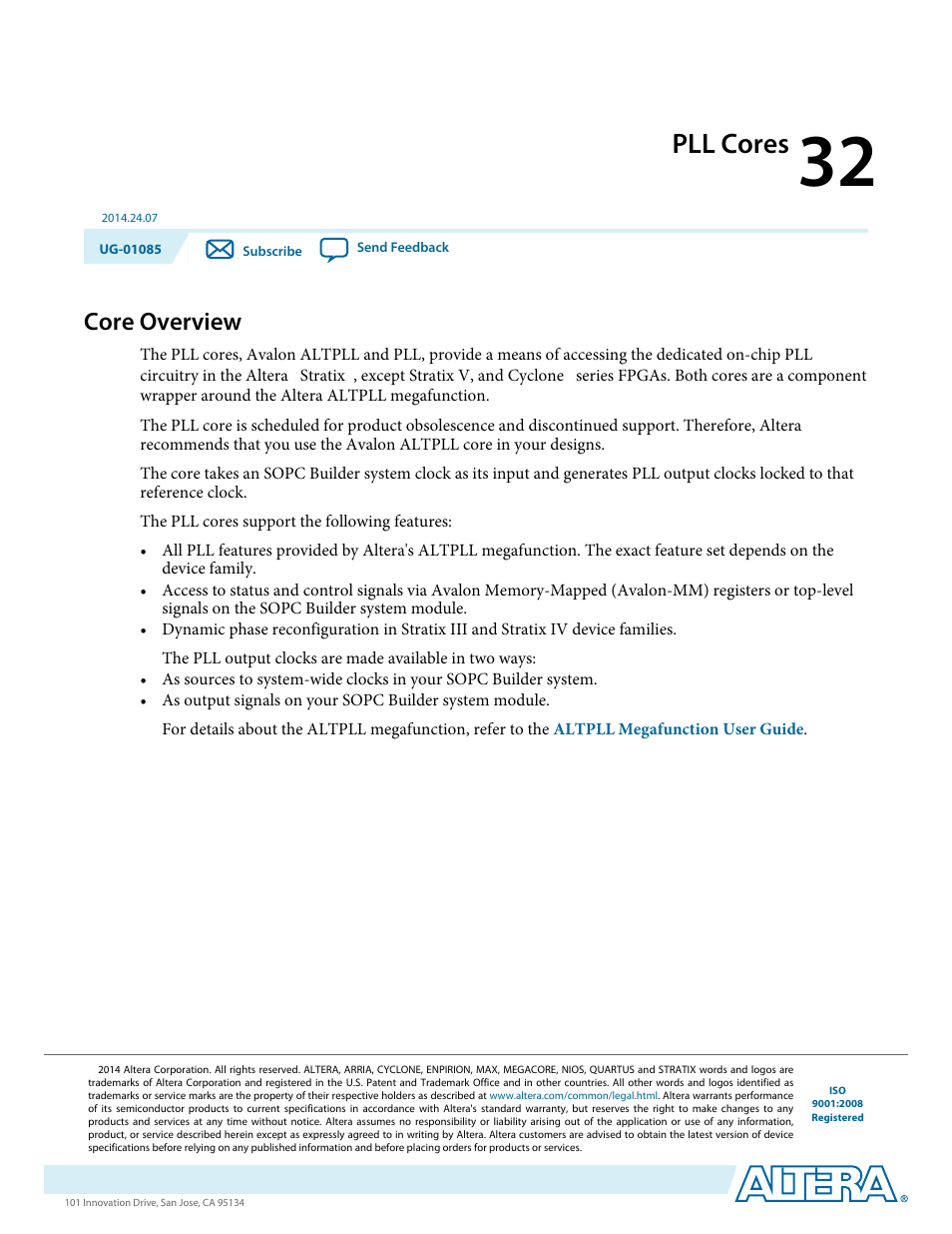 Pll cores, Core overview, Pll cores -1 | Core overview -1 | Altera Embedded Peripherals IP User Manual | Page 312 / 336