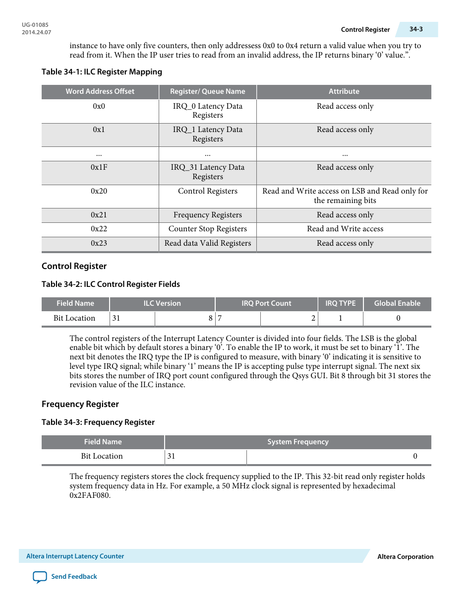 Control register, Frequency register | Altera Embedded Peripherals IP User Manual | Page 331 / 336