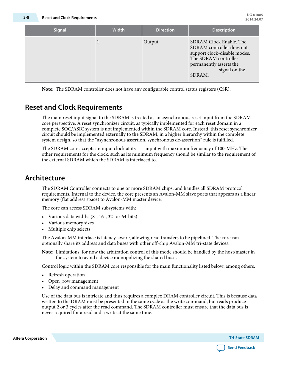 Reset and clock requirements, Architecture, Reset and clock requirements -8 | Architecture -8 | Altera Embedded Peripherals IP User Manual | Page 38 / 336