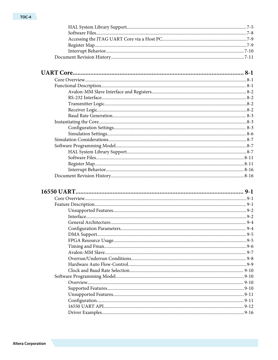 Uart core -1 | Altera Embedded Peripherals IP User Manual | Page 4 / 336