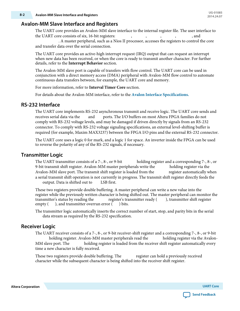 Avalon-mm slave interface and registers, Rs-232 interface, Transmitter logic | Receiver logic, Avalon-mm slave interface and registers -2, Rs-232 interface -2, Transmitter logic -2, Receiver logic -2 | Altera Embedded Peripherals IP User Manual | Page 71 / 336