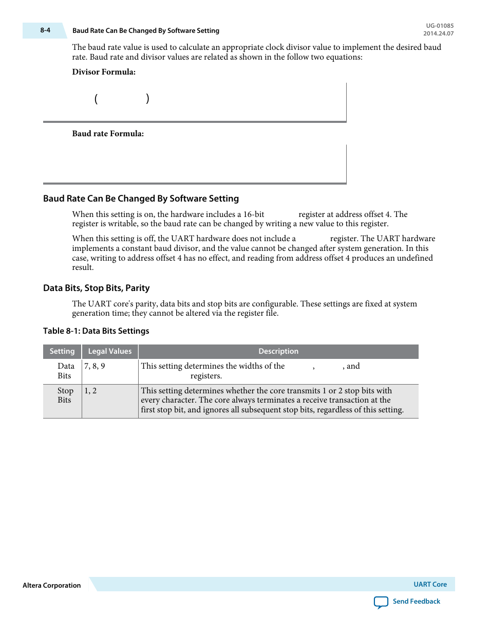 Baud rate can be changed by software setting, Data bits, stop bits, parity | Altera Embedded Peripherals IP User Manual | Page 73 / 336