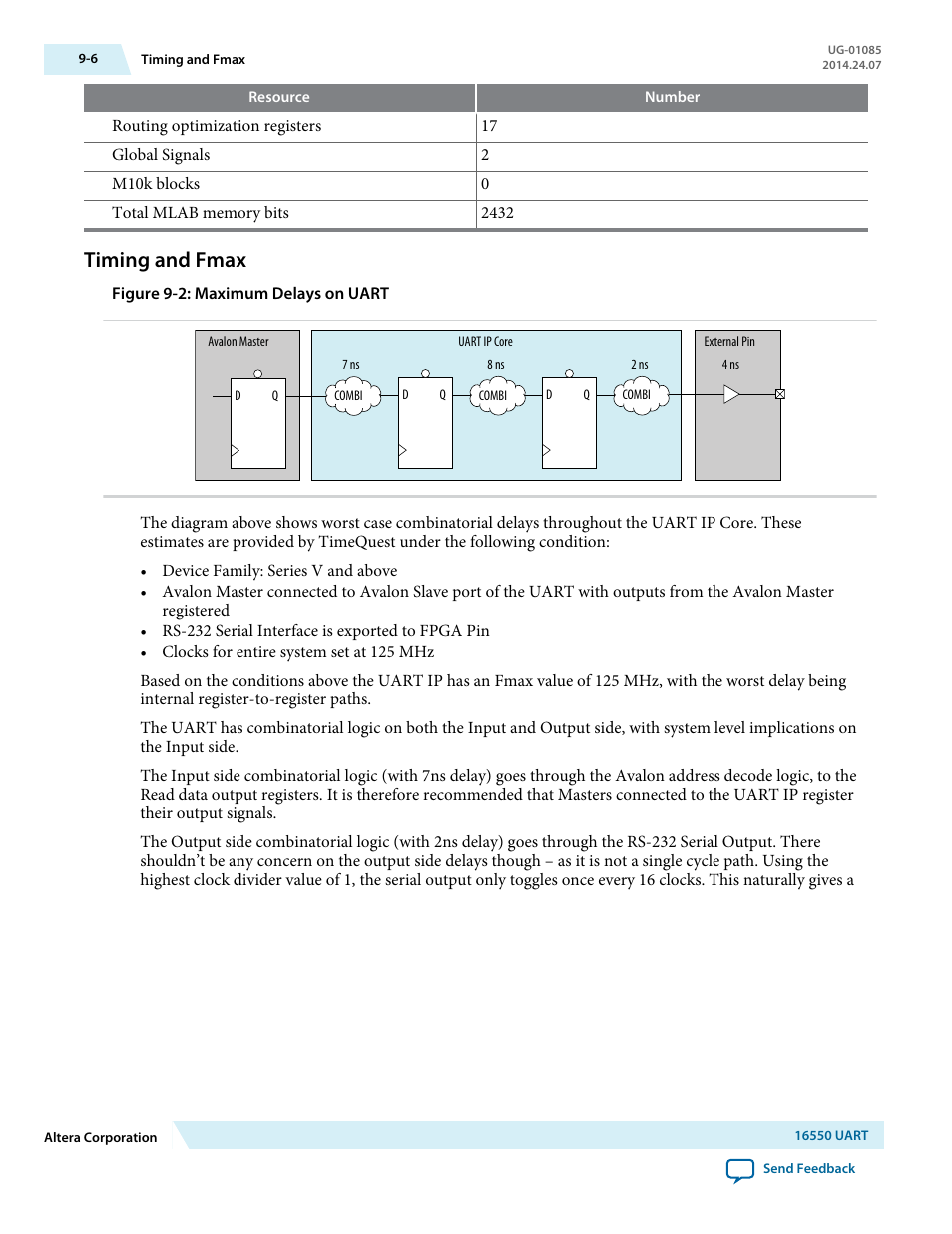 Timing and fmax, Timing and fmax -6 | Altera Embedded Peripherals IP User Manual | Page 92 / 336