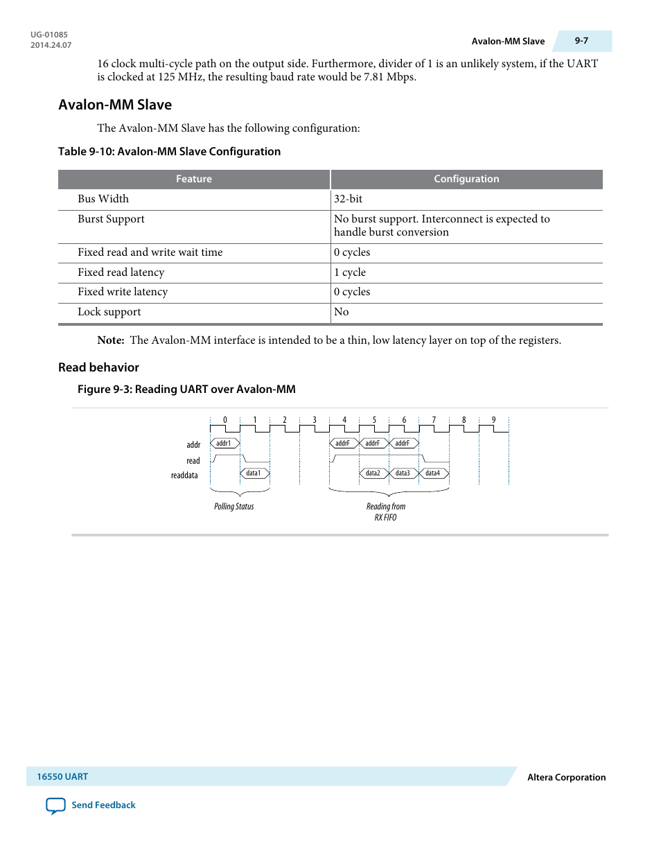 Avalon-mm slave, Read behavior, Avalon-mm slave -7 | Altera Embedded Peripherals IP User Manual | Page 93 / 336