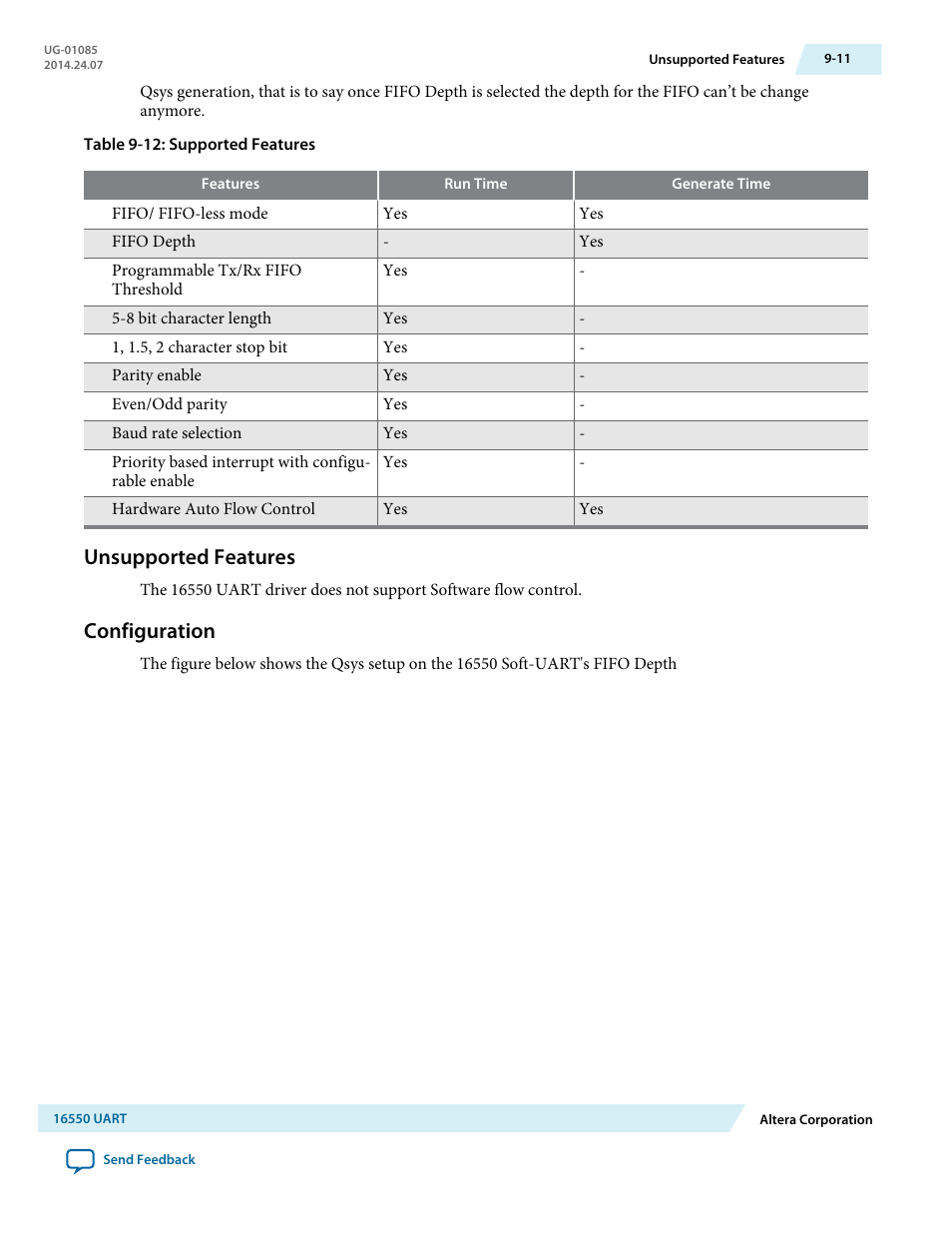Unsupported features, Configuration, Unsupported features -11 | Configuration -11 | Altera Embedded Peripherals IP User Manual | Page 97 / 336