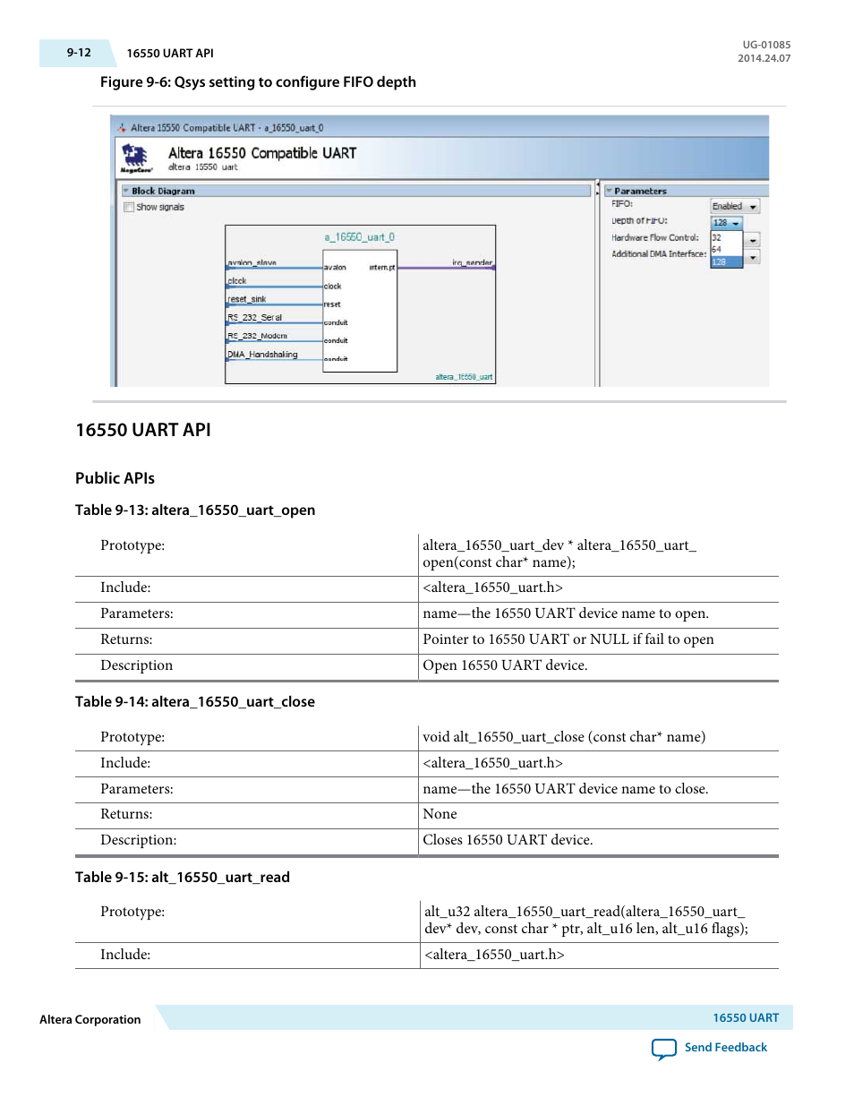 16550 uart api, Public apis, 16550 uart api -12 | Altera Embedded Peripherals IP User Manual | Page 98 / 336