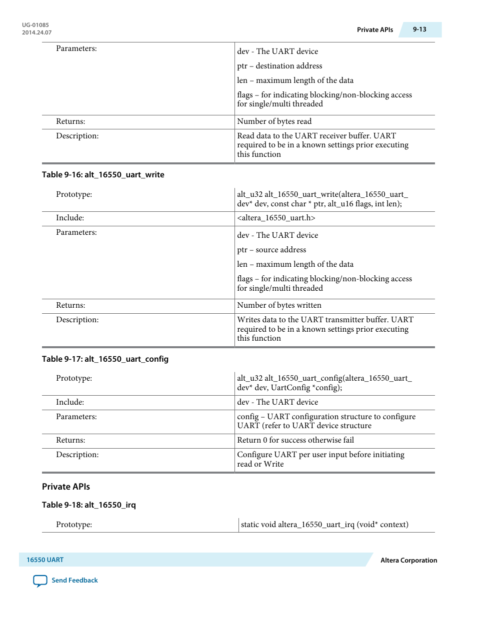 Private apis | Altera Embedded Peripherals IP User Manual | Page 99 / 336