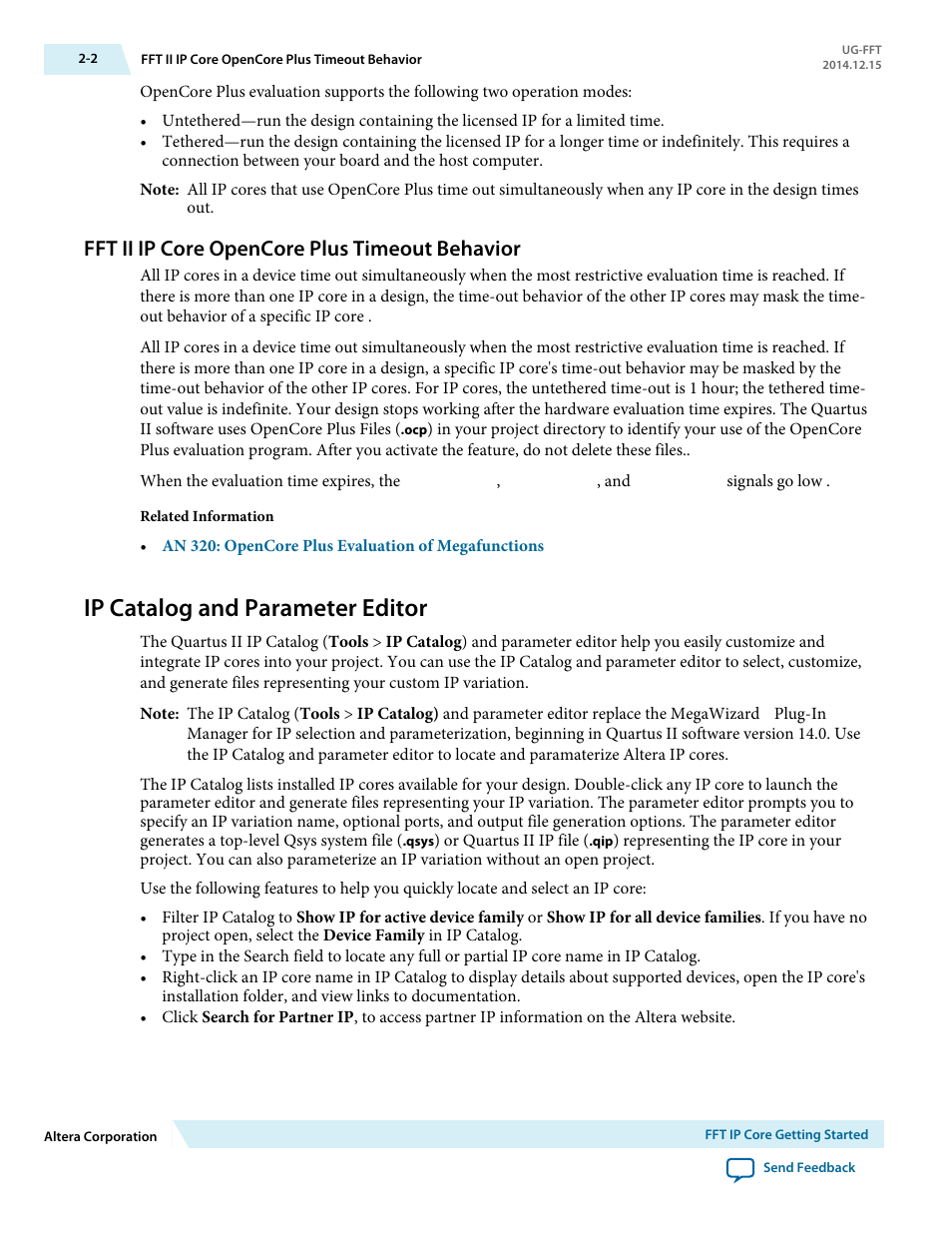 Fft ii ip core opencore plus timeout behavior, Ip catalog and parameter editor, Fft ii ip core opencore plus timeout behavior -2 | Ip catalog and parameter editor -2 | Altera FFT MegaCore Function User Manual | Page 16 / 50