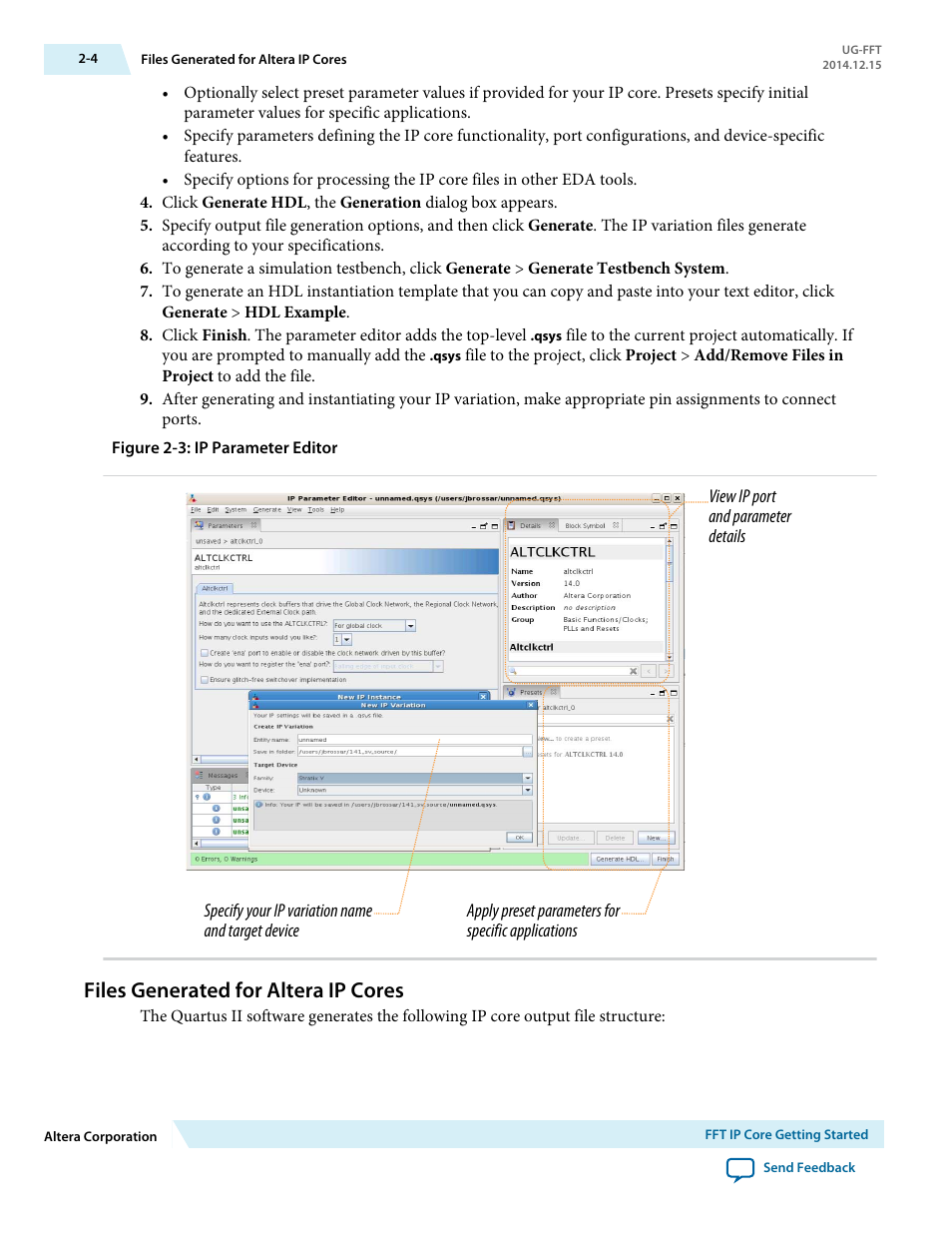 Files generated for altera ip cores, Files generated for altera ip cores -4 | Altera FFT MegaCore Function User Manual | Page 18 / 50