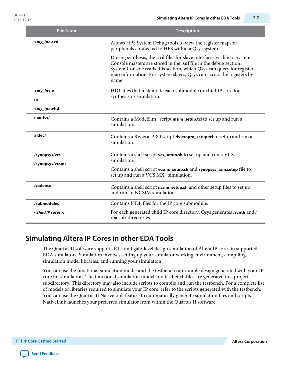 Simulating altera ip cores in other eda tools, Simulating altera ip cores in other eda tools -7 | Altera FFT MegaCore Function User Manual | Page 21 / 50