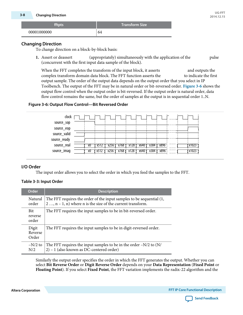 Changing direction, I/o order | Altera FFT MegaCore Function User Manual | Page 31 / 50