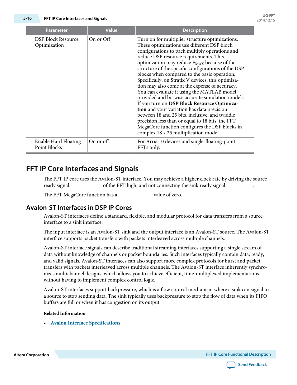 Fft ip core interfaces and signals, Avalon-st interfaces in dsp ip cores, Fft ip core interfaces and signals -16 | Avalon-st interfaces in dsp ip cores -16 | Altera FFT MegaCore Function User Manual | Page 39 / 50