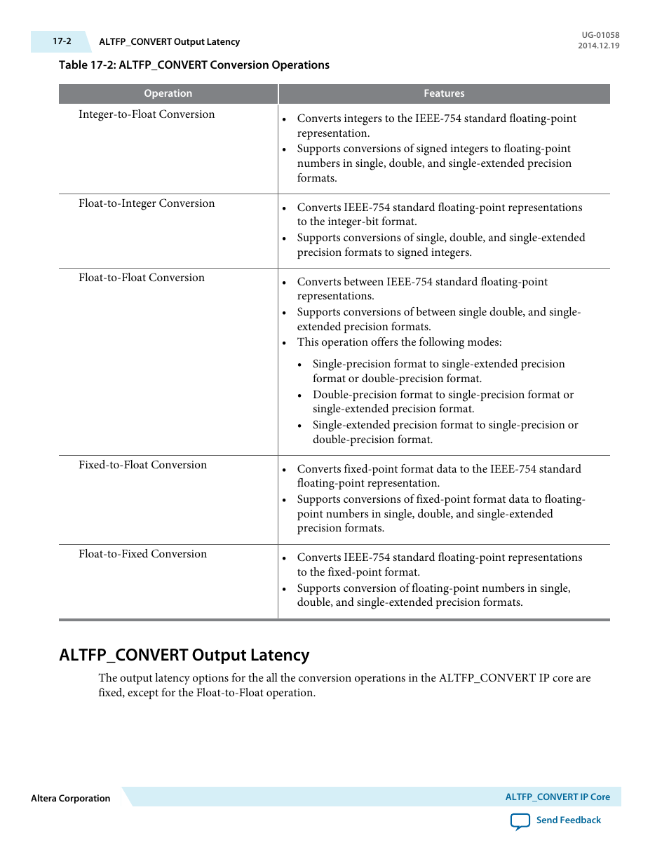 Altfp_convert output latency, Altfp_convert output latency -2 | Altera Floating-Point User Manual | Page 117 / 157