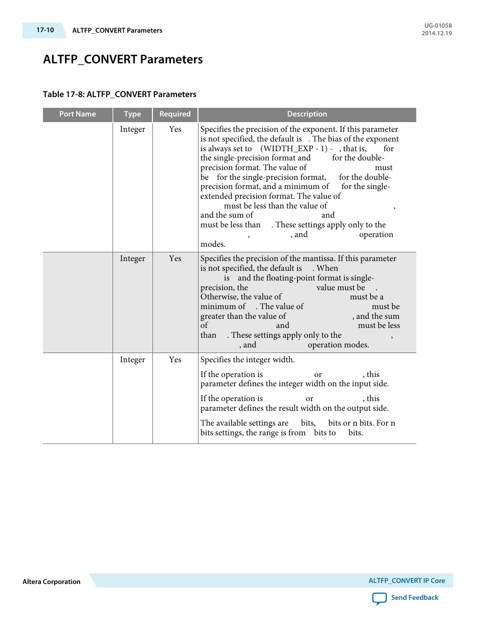Altfp_convert parameters, Altfp_convert parameters -10 | Altera Floating-Point User Manual | Page 125 / 157