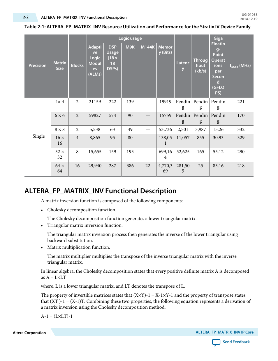 Altera_fp_matrix_inv functional description, Altera_fp_matrix_inv functional description -2 | Altera Floating-Point User Manual | Page 26 / 157
