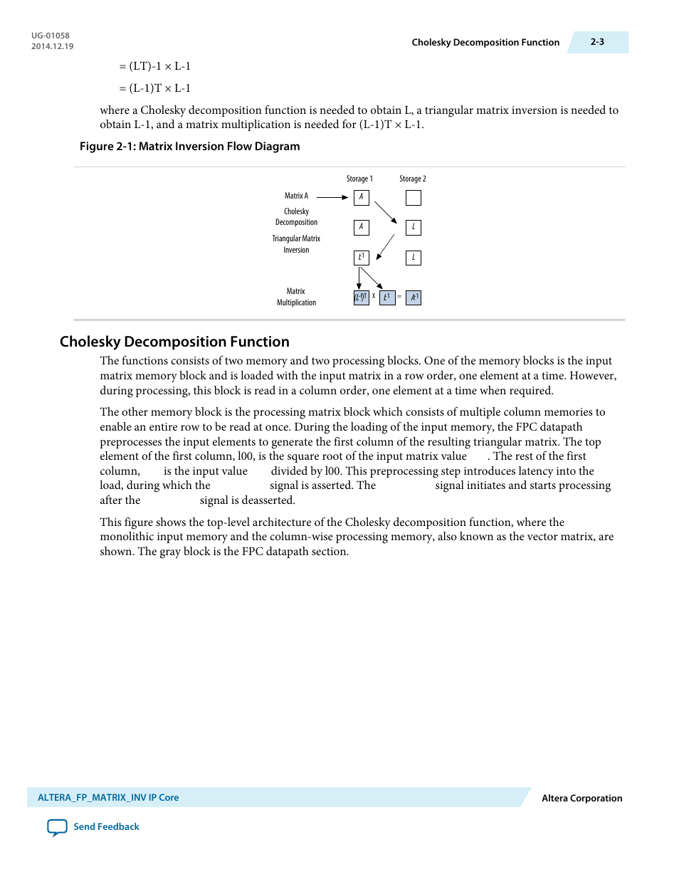 Cholesky decomposition function, Cholesky decomposition function -3 | Altera Floating-Point User Manual | Page 27 / 157