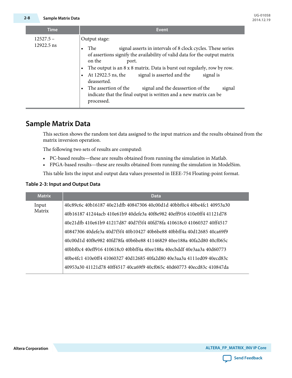 Sample matrix data, Sample matrix data -8 | Altera Floating-Point User Manual | Page 32 / 157