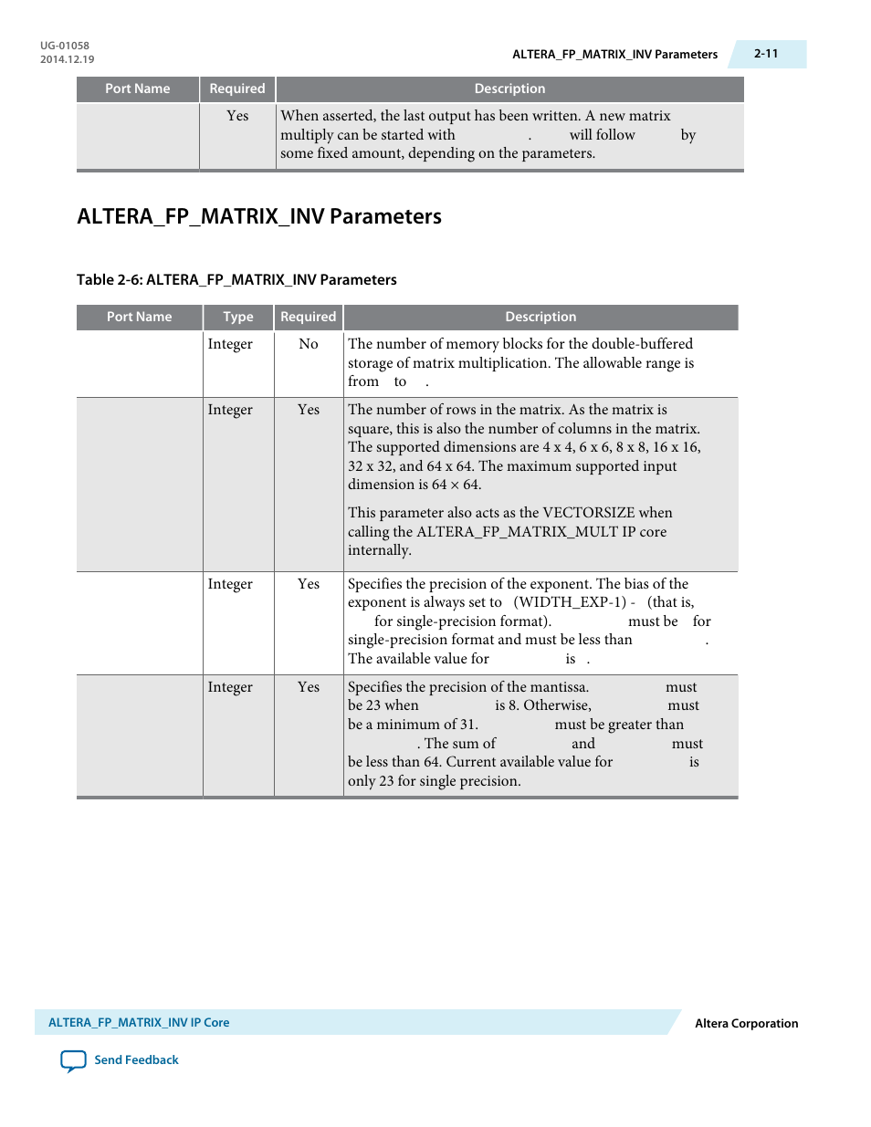 Altera_fp_matrix_inv parameters, Altera_fp_matrix_inv parameters -11 | Altera Floating-Point User Manual | Page 35 / 157